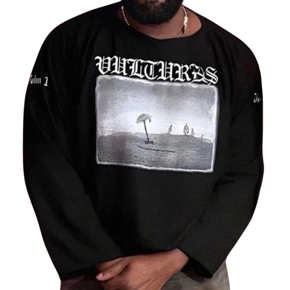 Kanye West YZY "Vultures" Graphic Boxy T-Shirt 2 Black Oversized‎ Medium Large